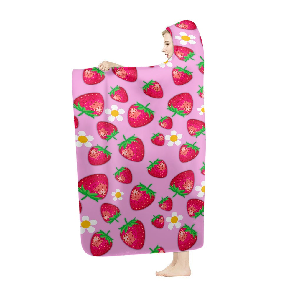 Strawberries Thick Hooded Blanket
