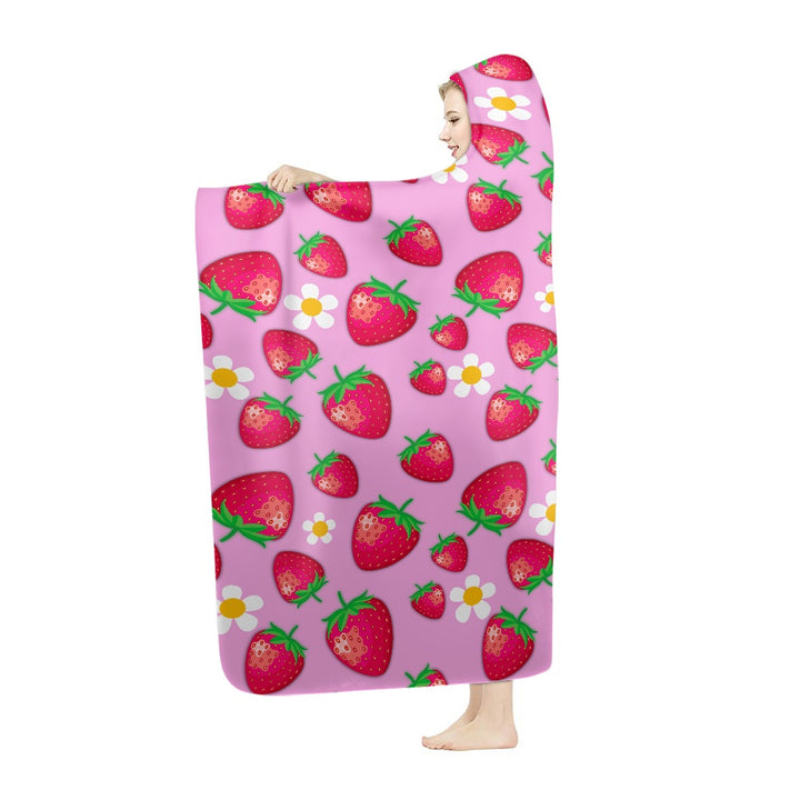 Strawberries Thick Hooded Blanket