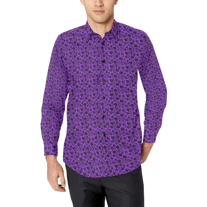 Mens Dress Shirt Hawaiian Floral Purple