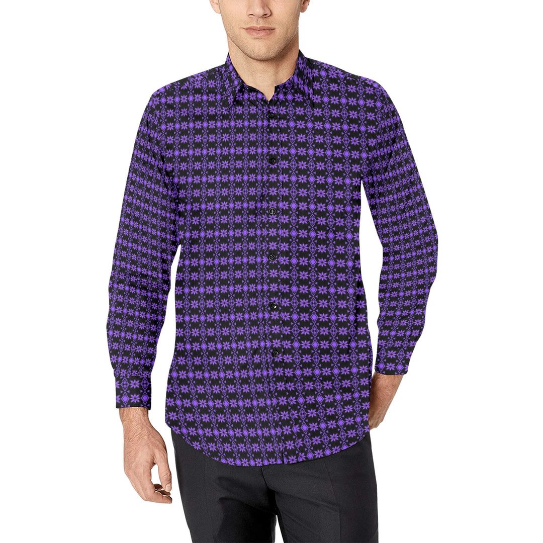 Mens Dress Shirt Aztec Floral Purple