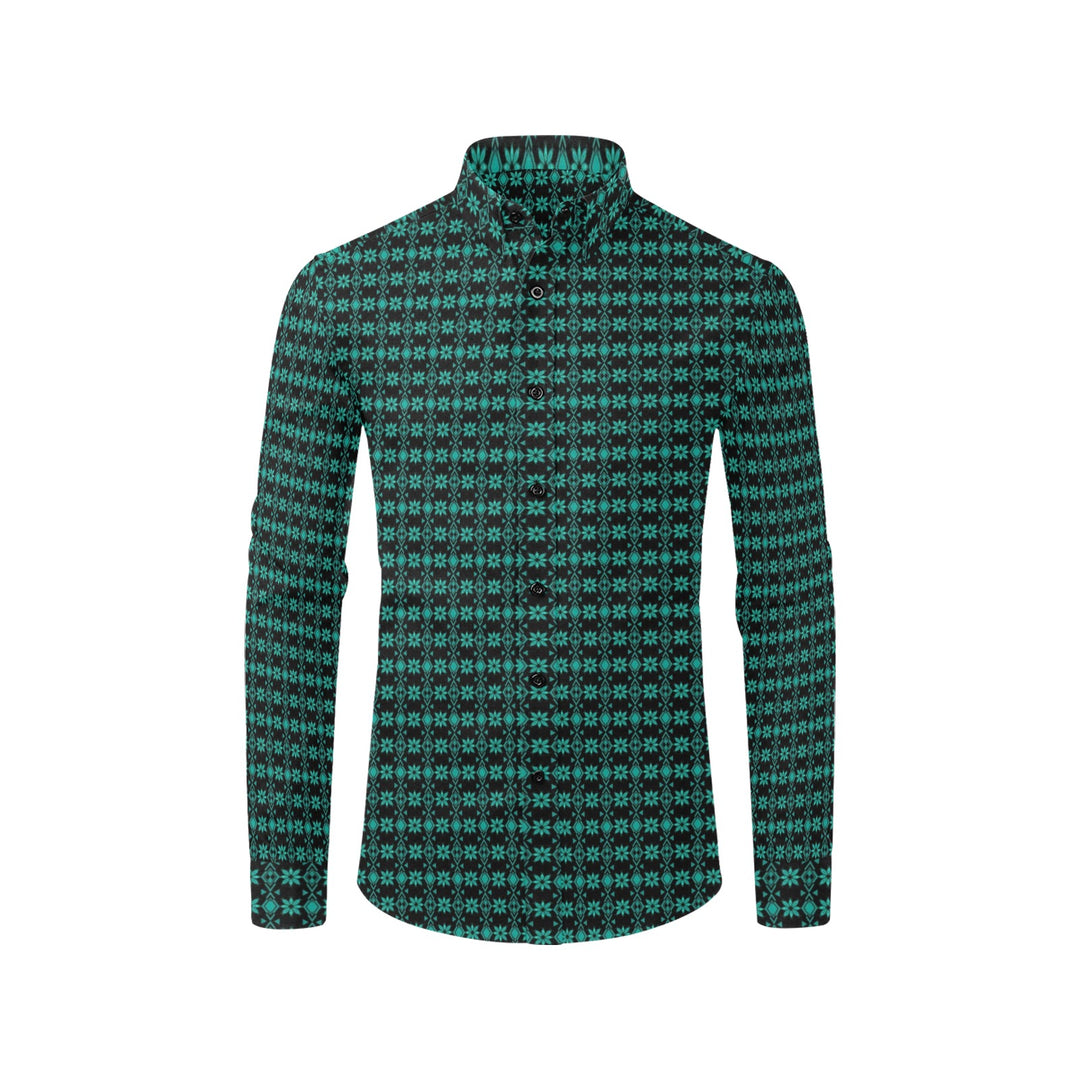 Mens Dress Shirt Aztec Floral Green