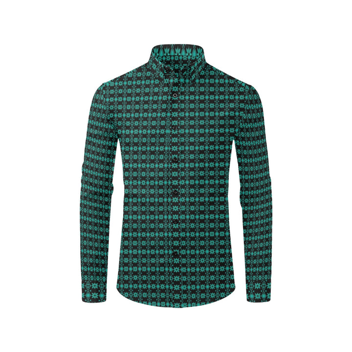 Mens Dress Shirt Aztec Floral Green