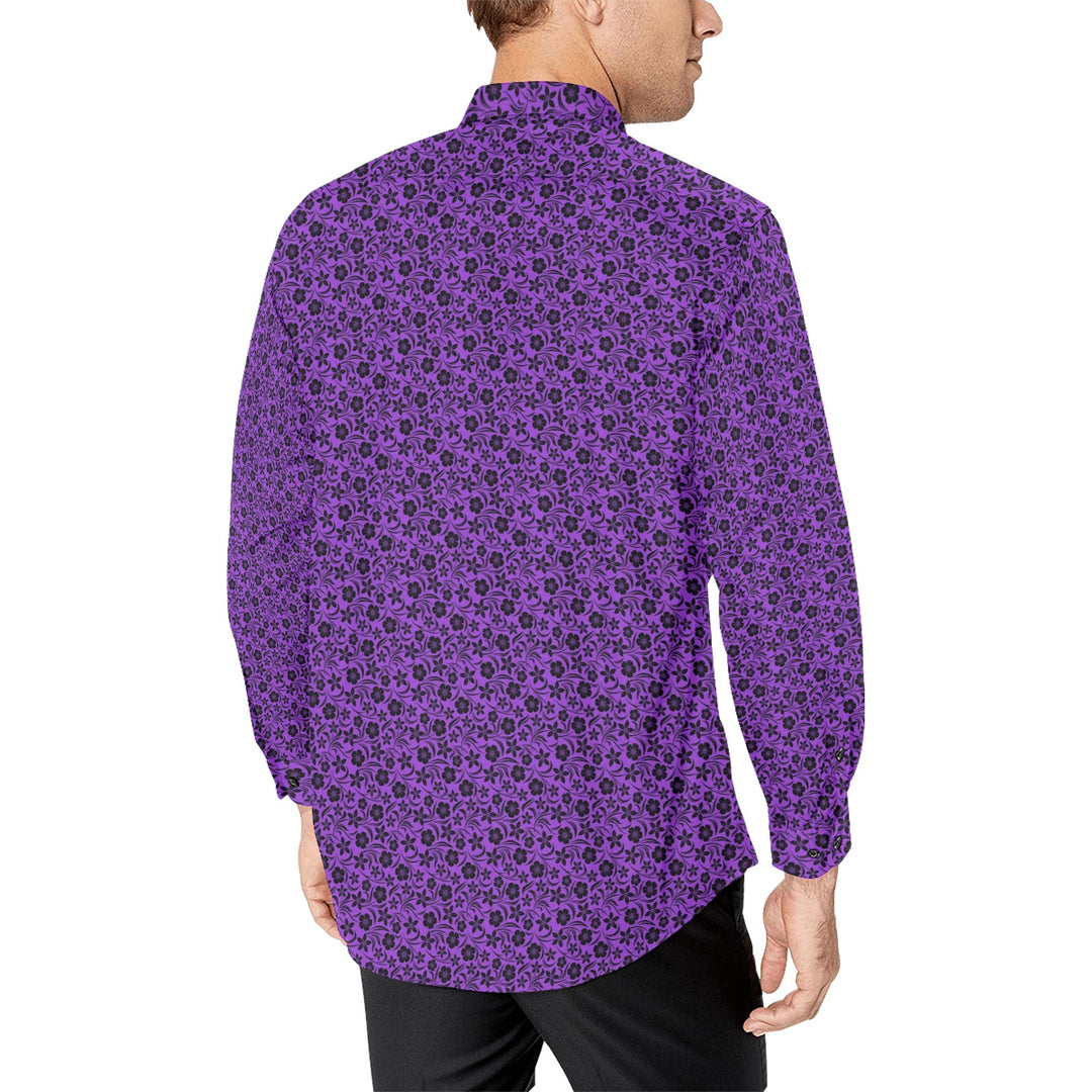 Mens Dress Shirt Hawaiian Floral Purple