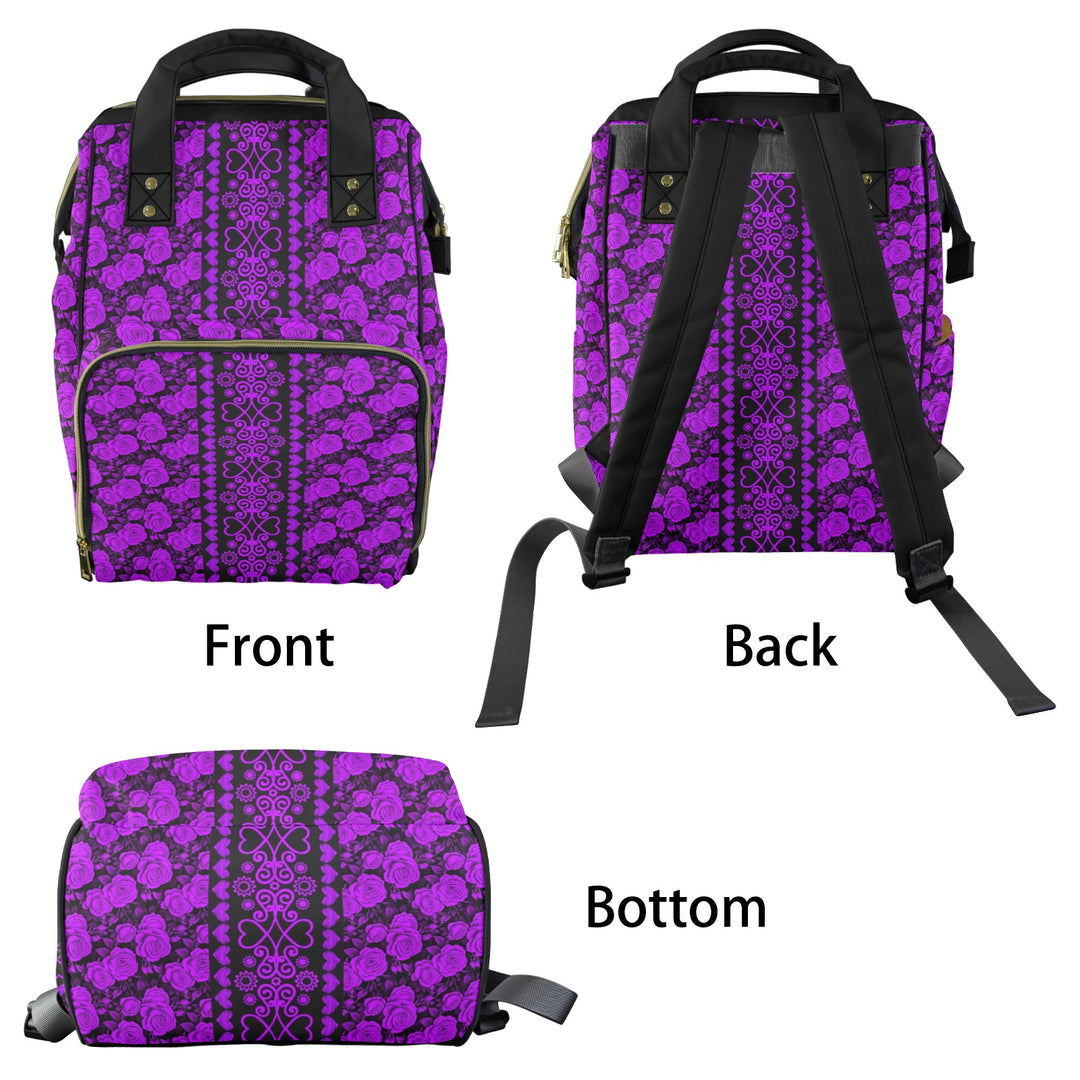 New Backpack Purple Roses Multi-Function Diaper Bag