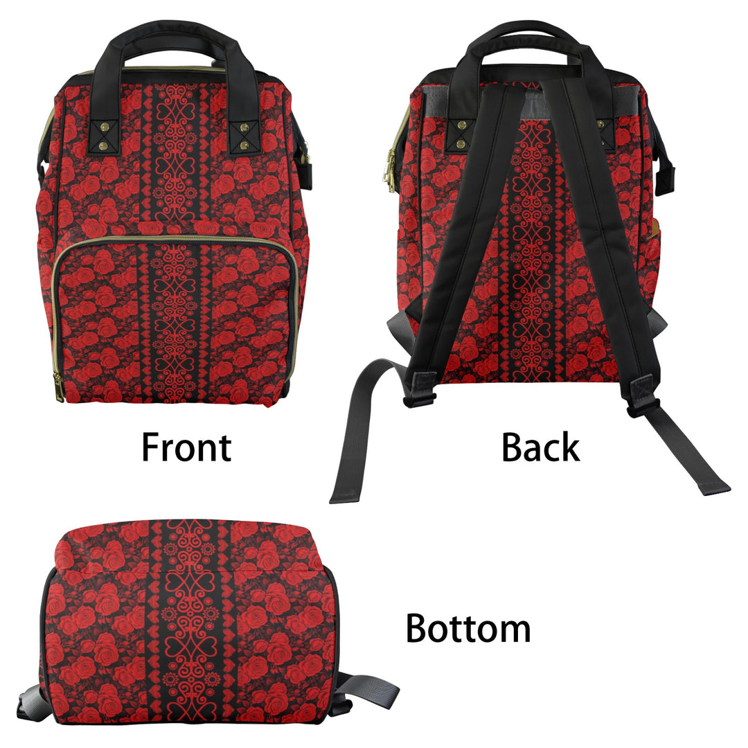 New Backpack Red Roses Multi-Function Diaper Bag