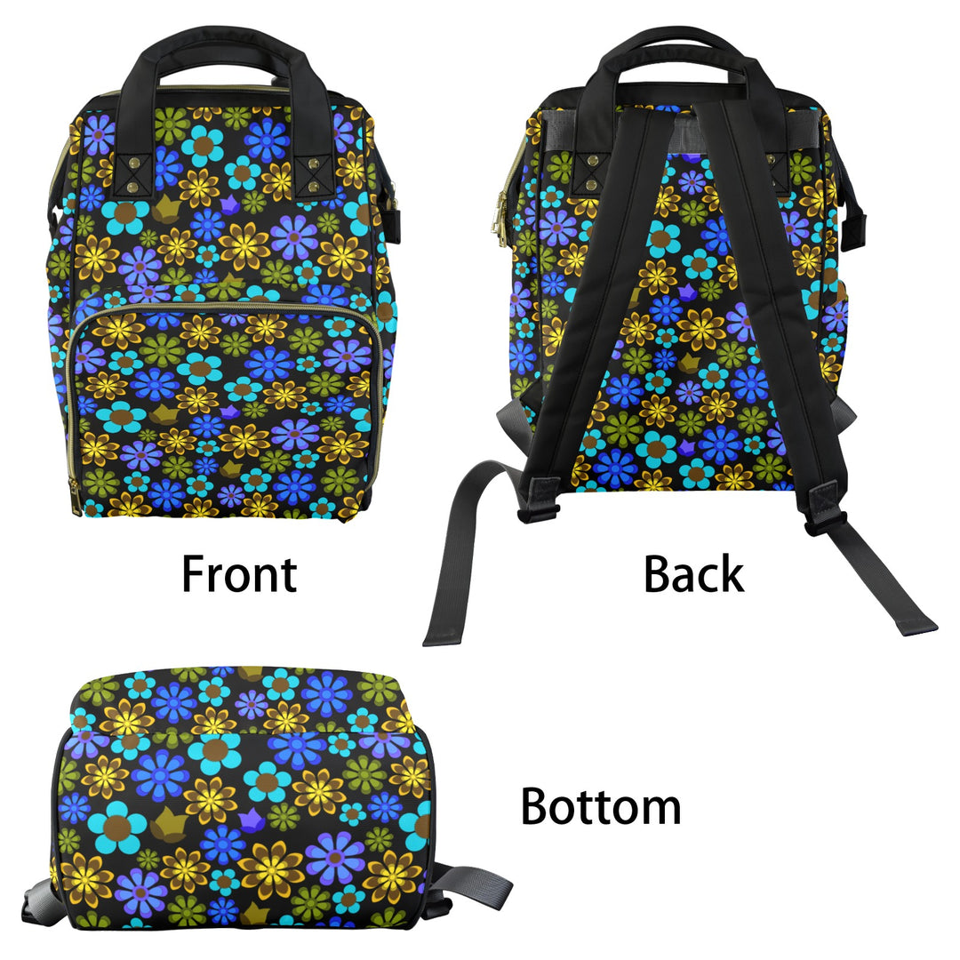 New Backpack Retro Floral Black Multi-Function Diaper Bag