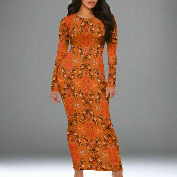 Women's Long Sleeve Dress Floral Orange
