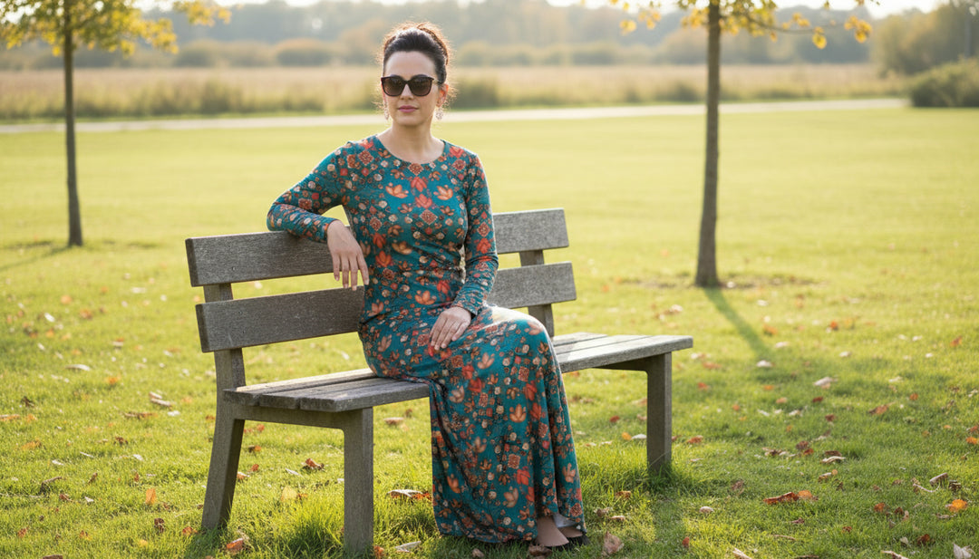 Women's Long Sleeve Dress Floral Teal