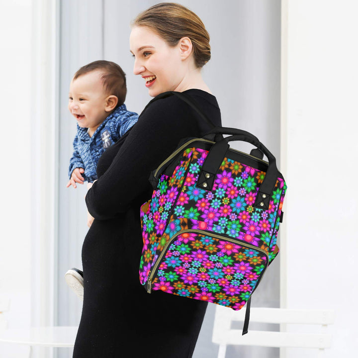 New Backpack Retro Bright Floral Multi-Function Diaper Bag