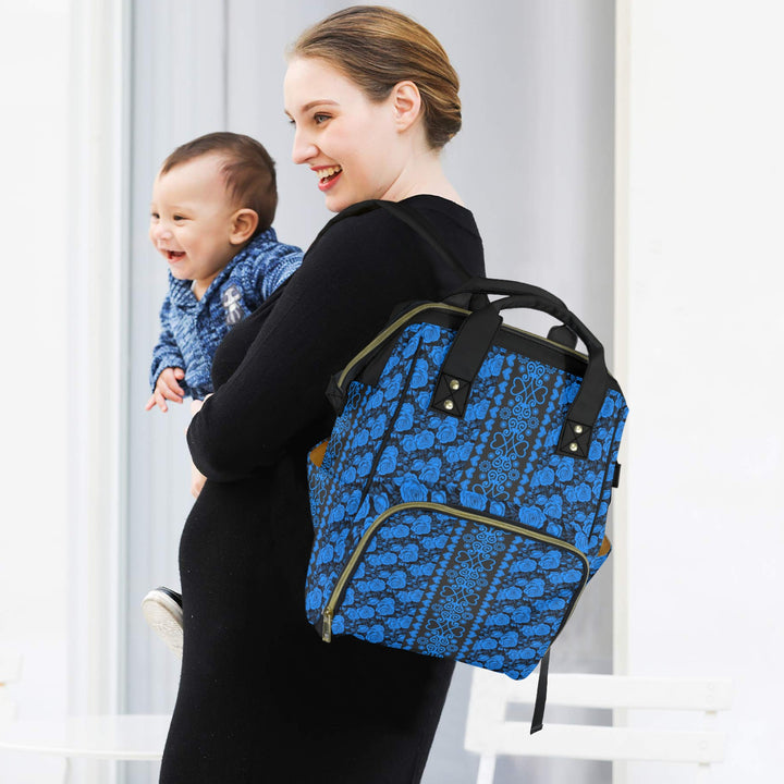 New Backpacks Blue Roses Multi-Function Diaper Bag