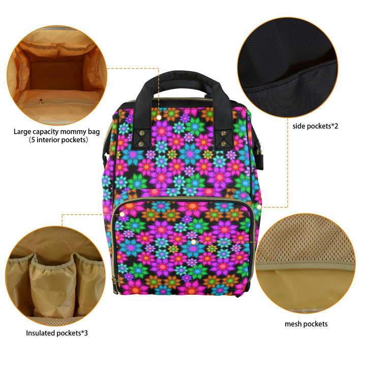 New Backpack Retro Bright Floral Multi-Function Diaper Bag