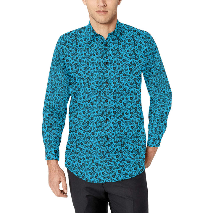 Mens Dress Shirt Hawaiian Floral Teal