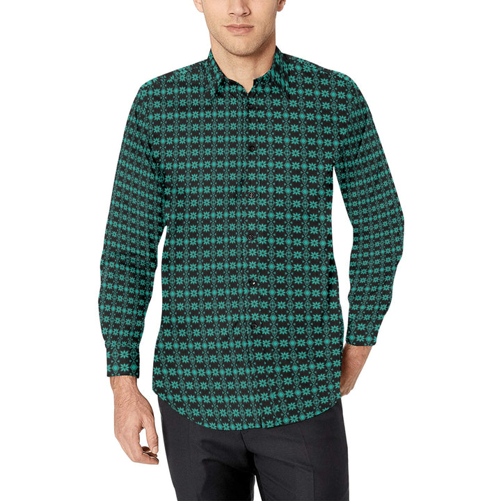 Mens Dress Shirt Aztec Floral Green