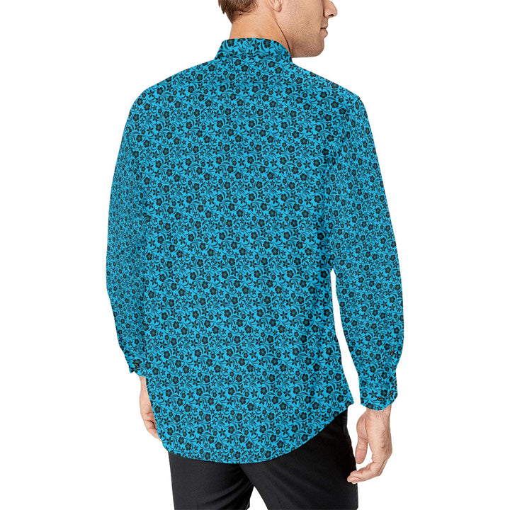 Mens Dress Shirt Hawaiian Floral Teal