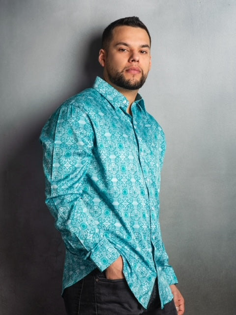 Mens Dress Shirt Mi'gmaq Star Teal