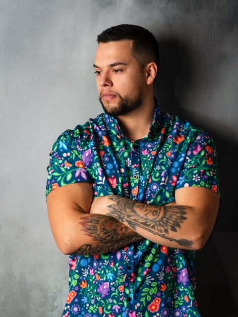 Mens short sleeve button down shirt Teal