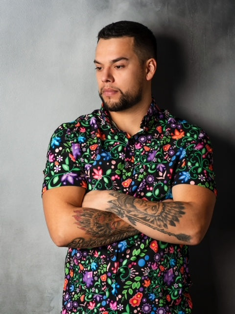 Mens short sleeve button down shirt Black