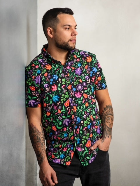 Mens short sleeve button down shirt Black
