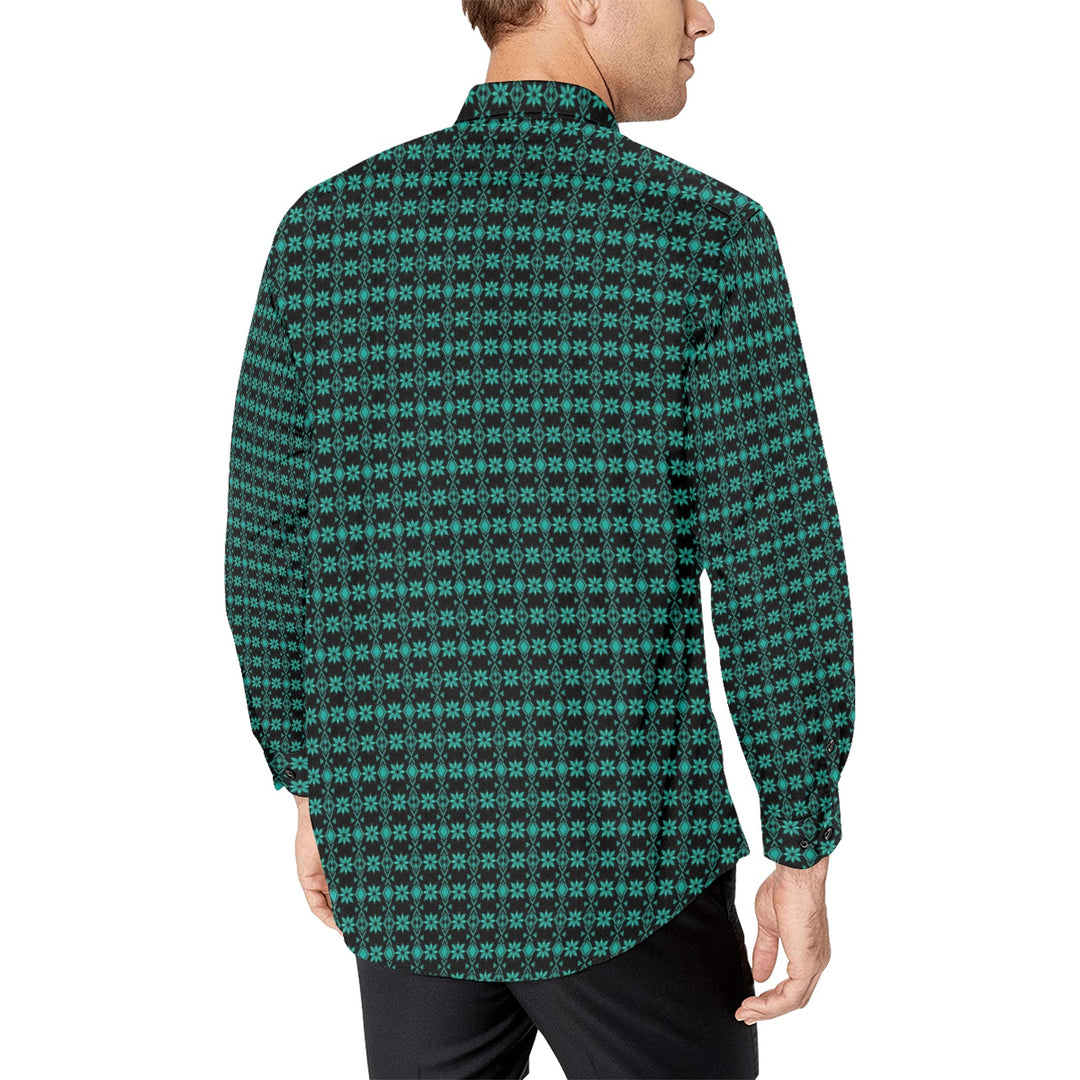 Mens Dress Shirt Aztec Floral Green