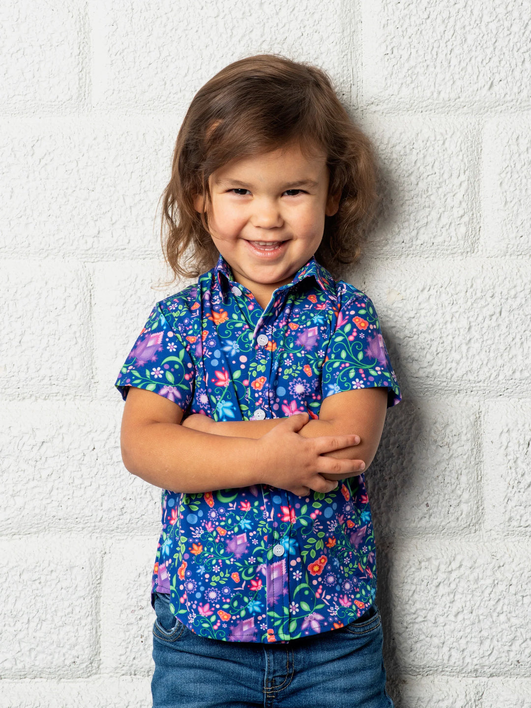 Boys Dress Shirt All Over Floral Blue