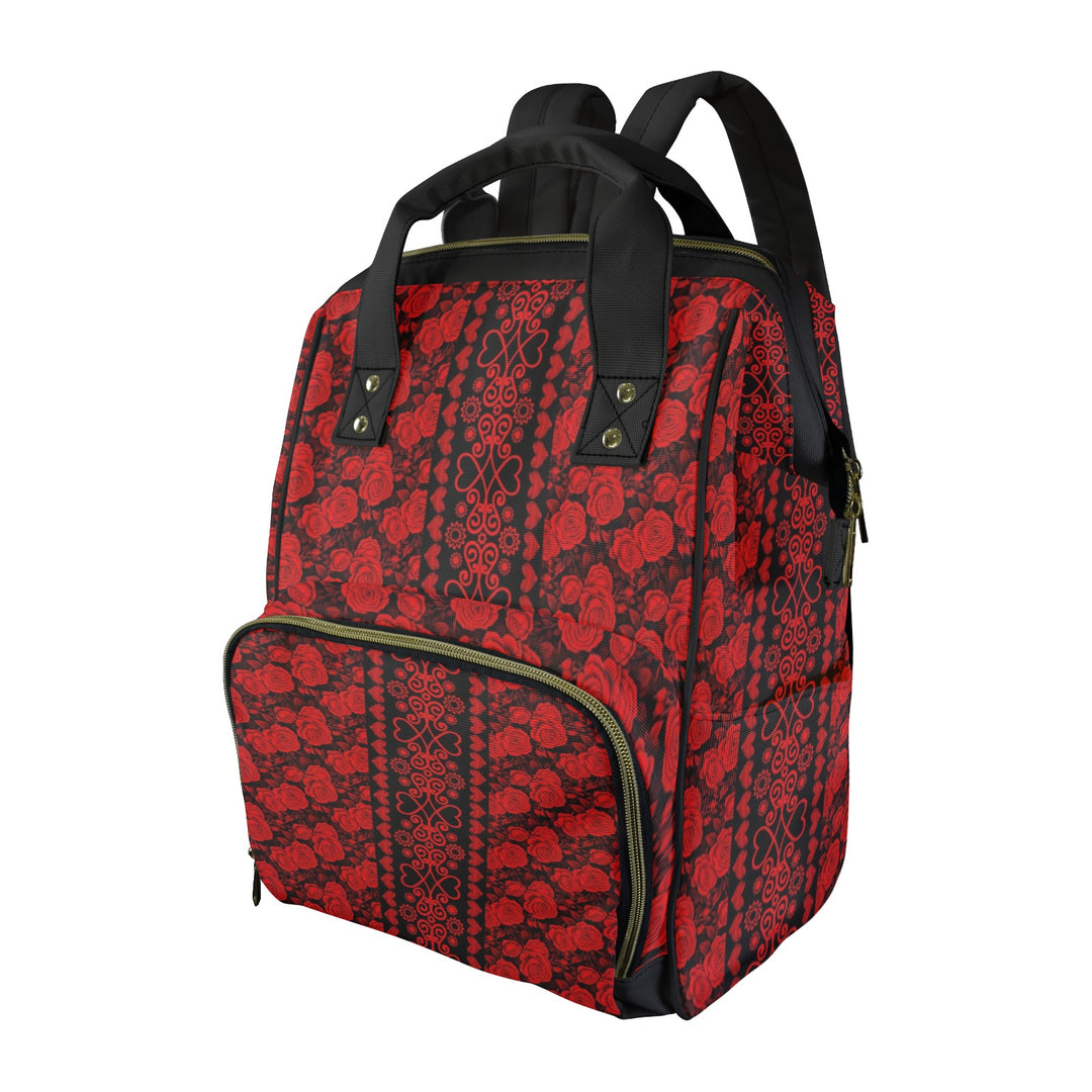 New Backpack Red Roses Multi-Function Diaper Bag