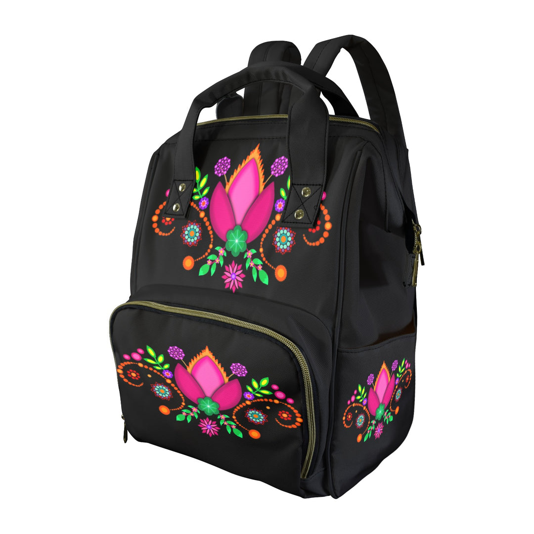 Backpack Single Florals One Size New Backpack Single Floral Black Multi-Function Diaper Bag-New (Model 1688)
