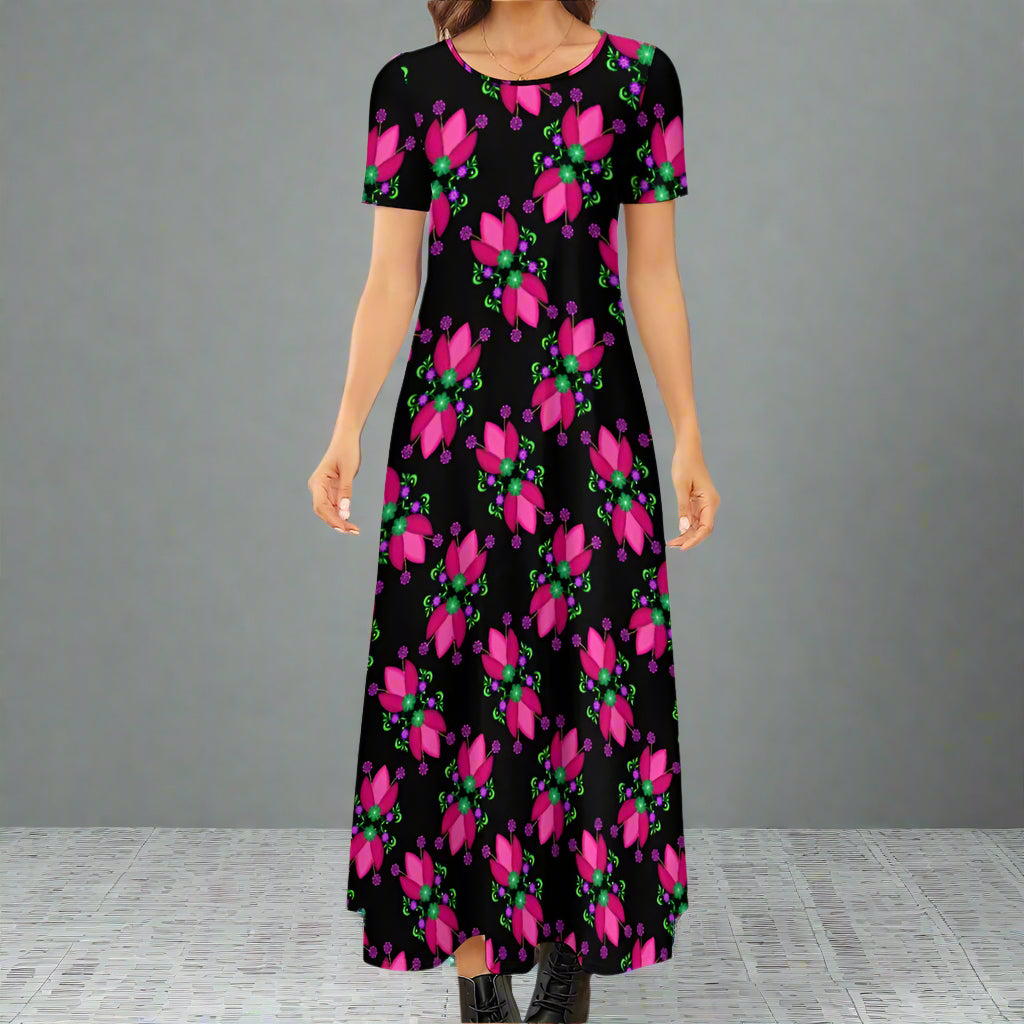 Short Sleeve Round-Neck Long Dress