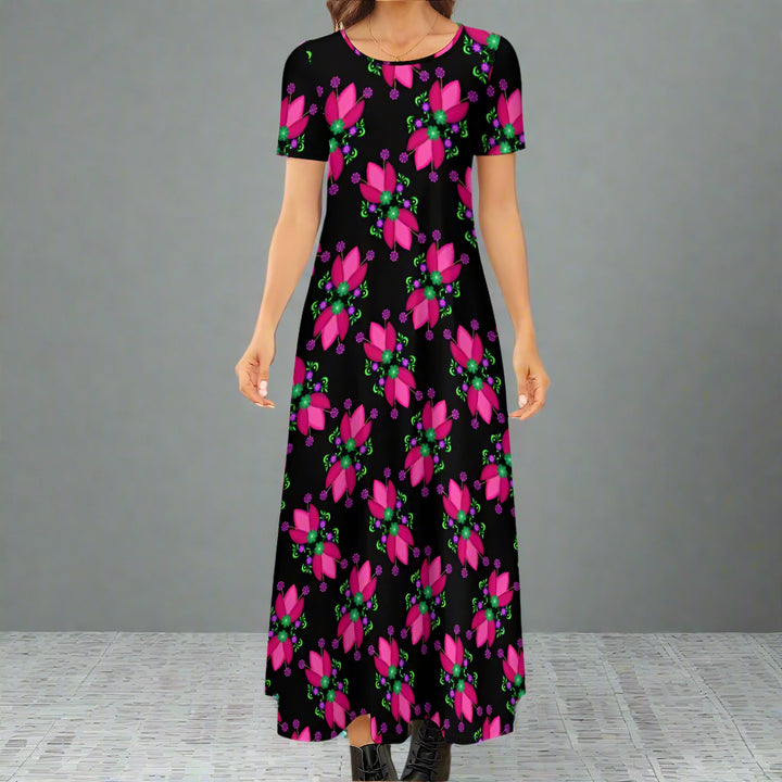 Short Sleeve Round-Neck Long Dress