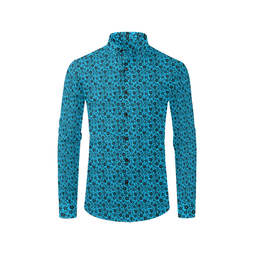 Mens Dress Shirt Hawaiian Floral Teal