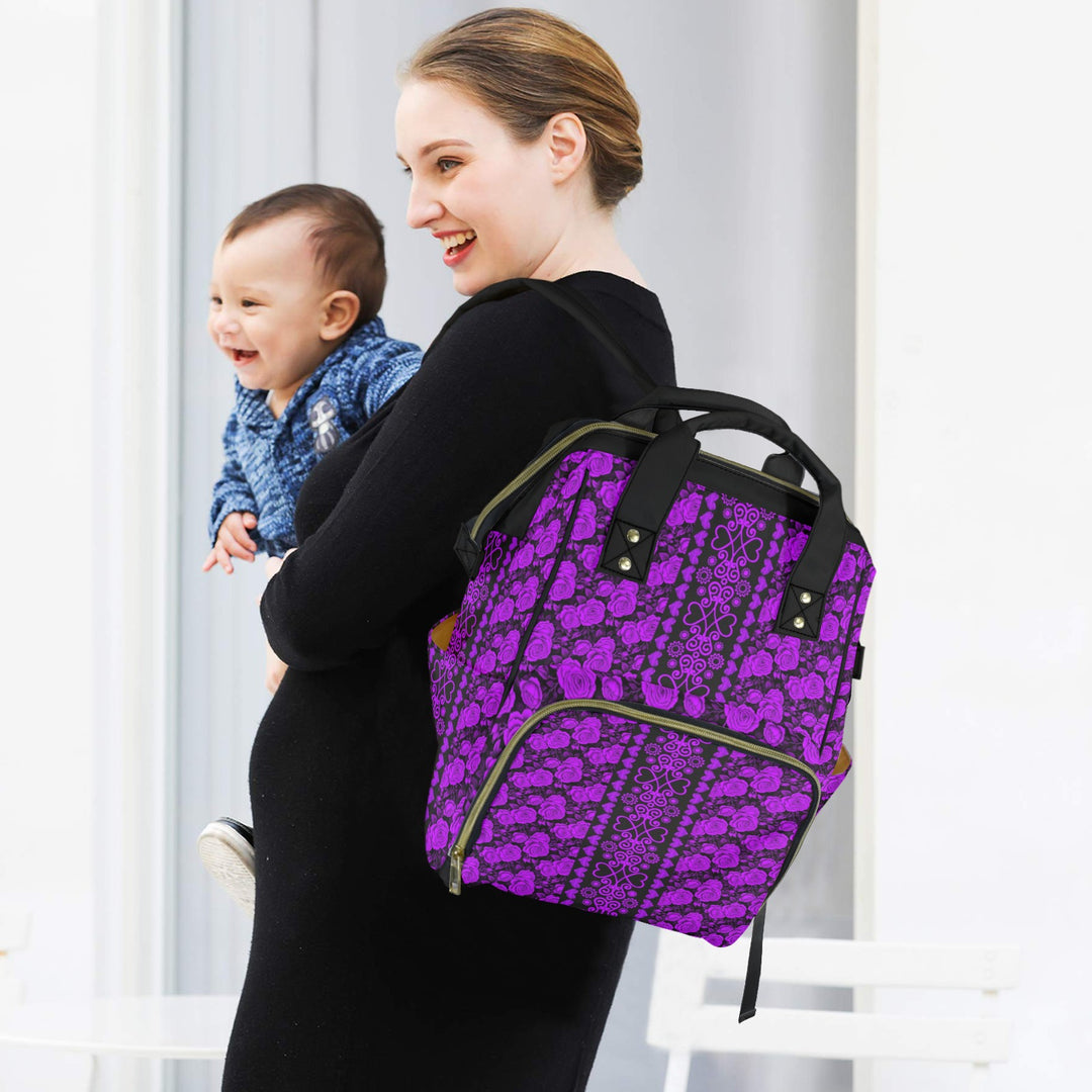 New Backpack Purple Roses Multi-Function Diaper Bag