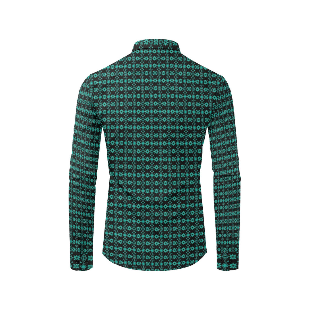 Mens Dress Shirt Aztec Floral Green