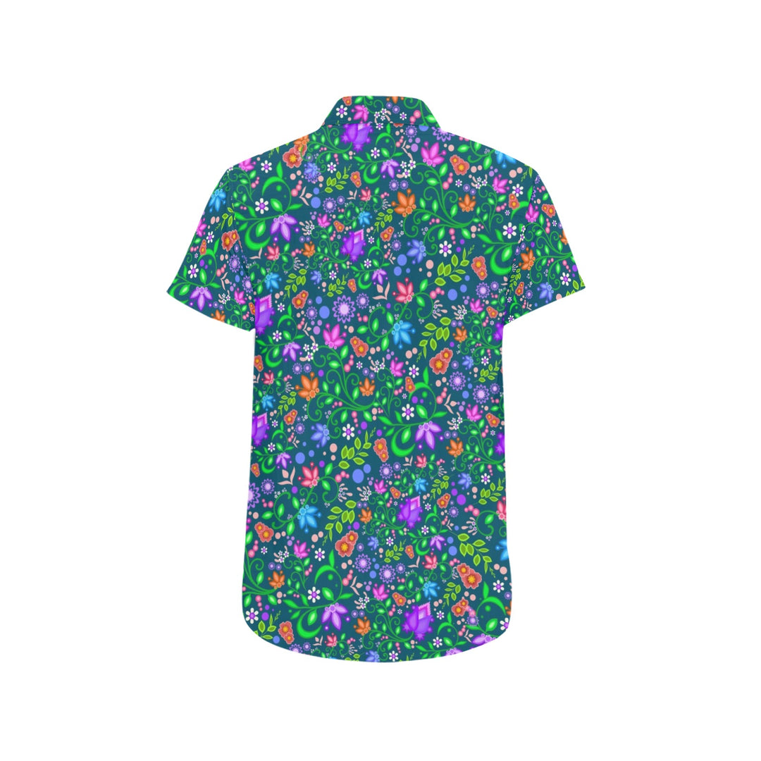Mens short sleeve button down shirt Teal