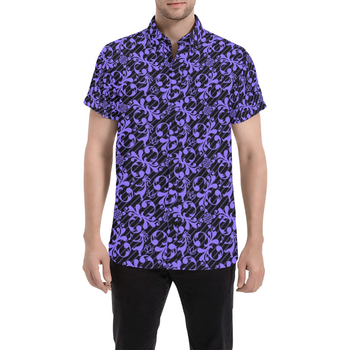 Mens Short Sleeve Dress Shirt Flute Guy Purple