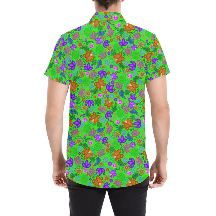 Mens Short Sleeve Dress Shirt floral green
