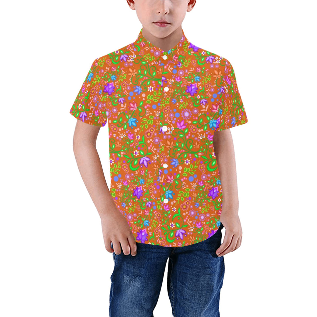 Boys Dress Shirt All Over Floral Orange