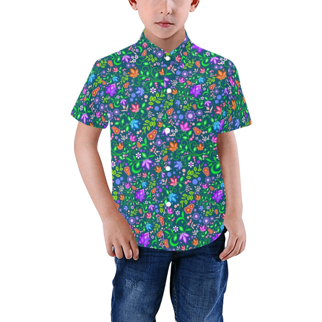 Boys Dress Shirt All Over Floral Teal