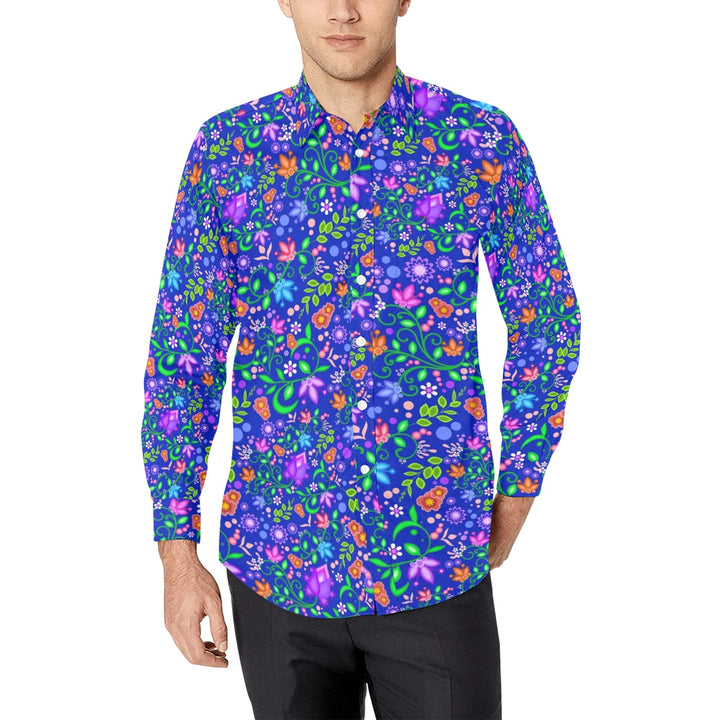 Mens Dress Shirt All Over Floral Blue