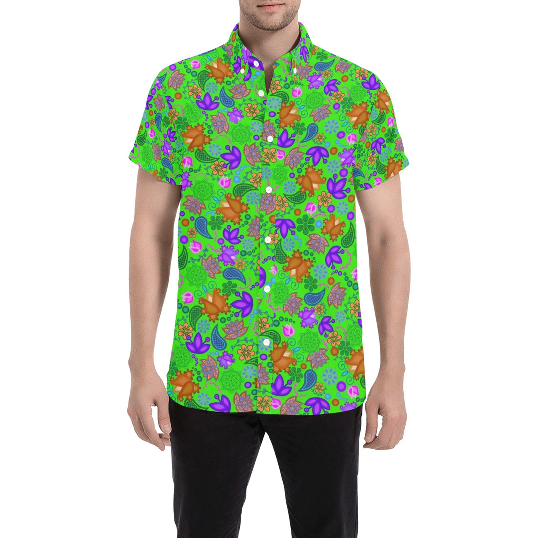 Mens Short Sleeve Dress Shirt floral green