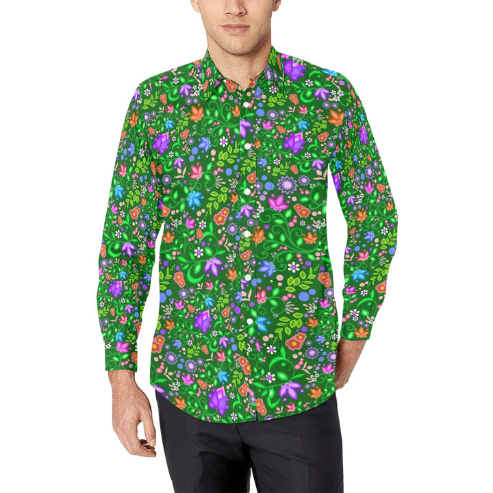 Mens Dress Shirt All Over Floral Green