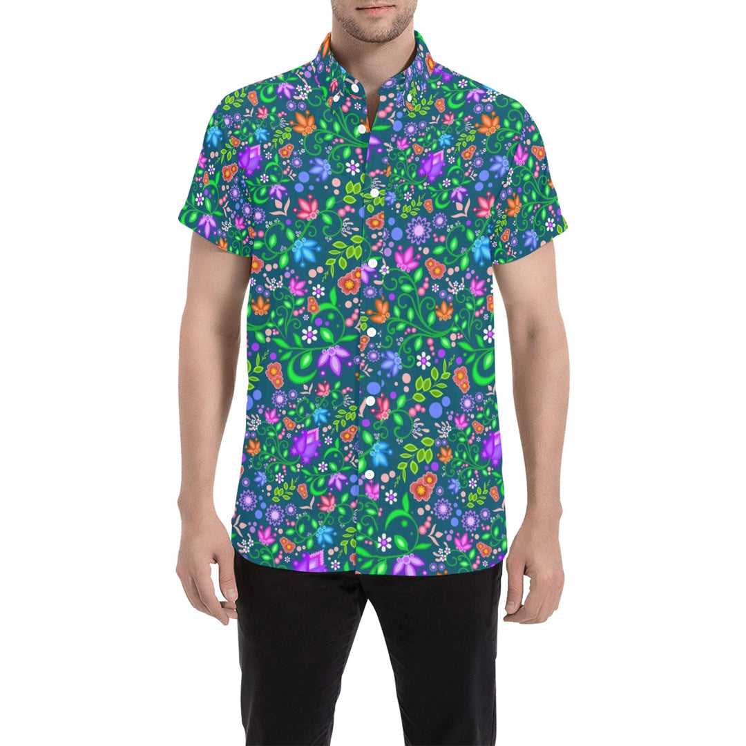 Mens short sleeve button down shirt Teal