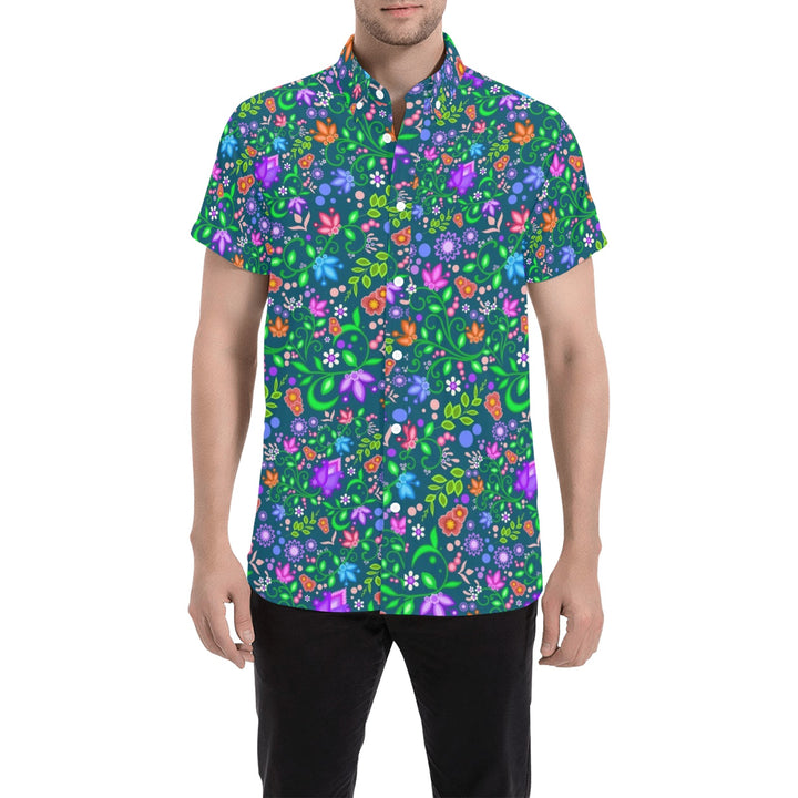 Mens short sleeve button down shirt Teal