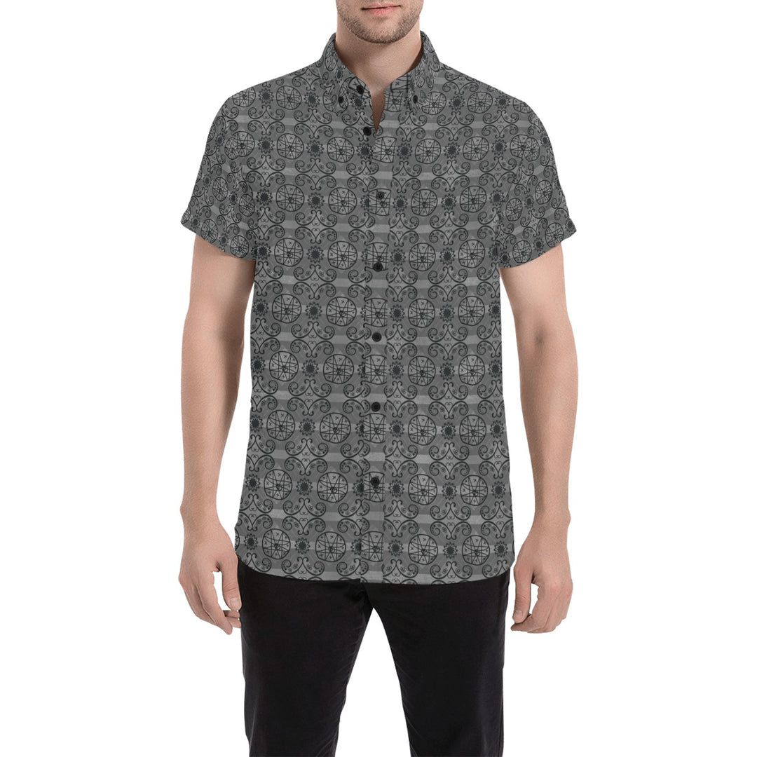 Mens short sleeve button down shirt Black/Grey