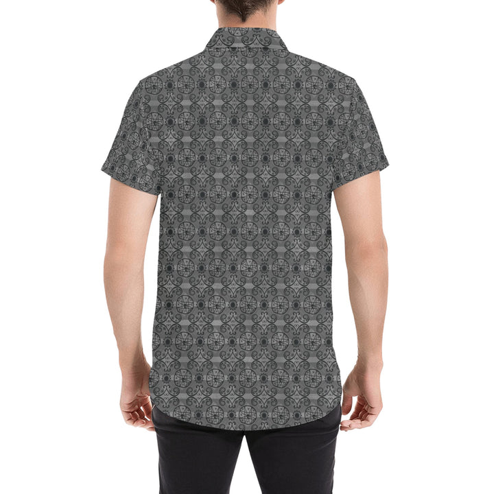Mens short sleeve button down shirt Black/Grey