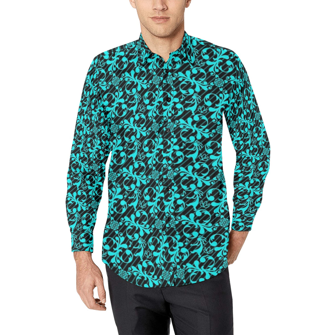 Mens Dress Shirt Petroglph Flute turquoise