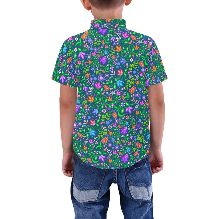 Boys Dress Shirt All Over Floral Teal