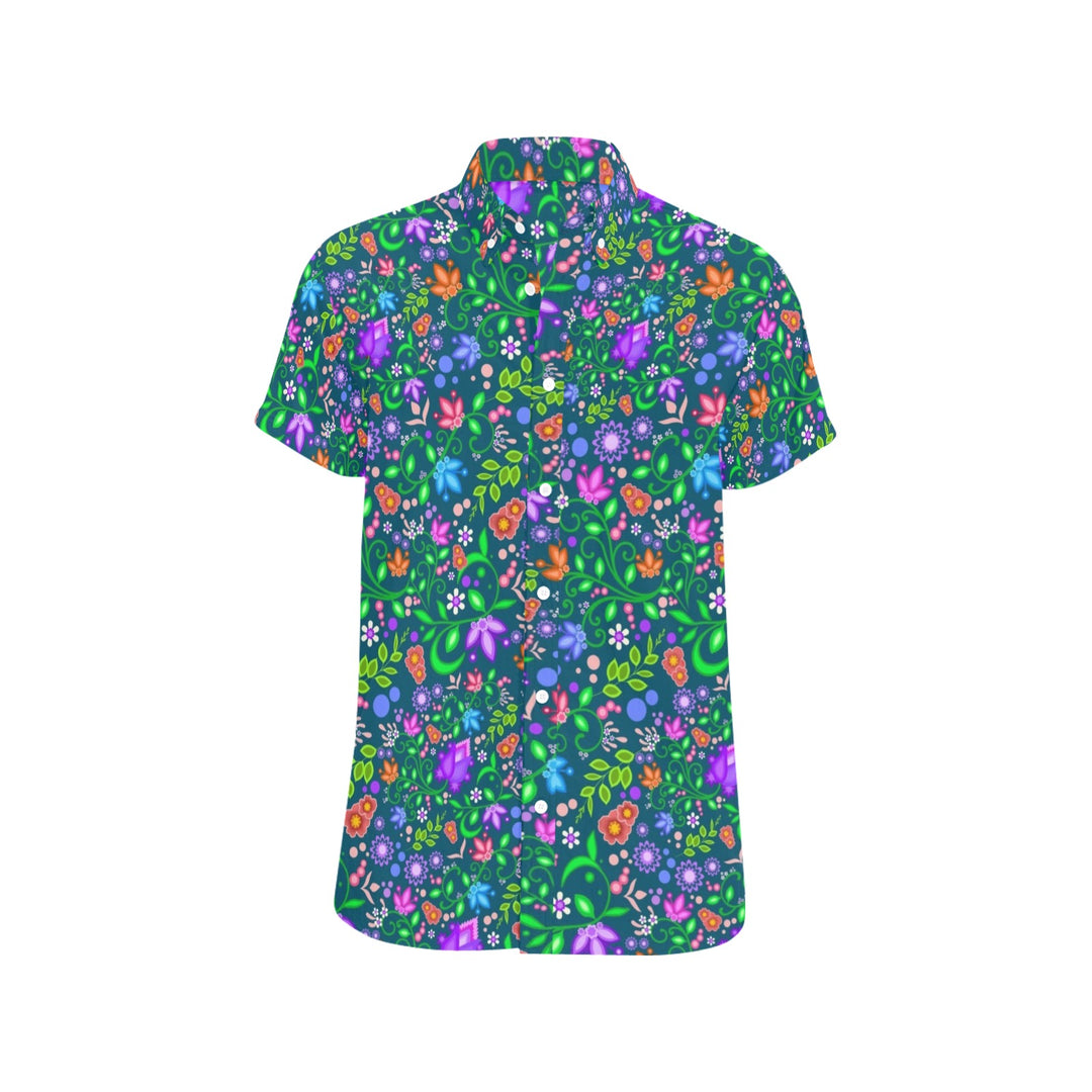 Mens short sleeve button down shirt Teal