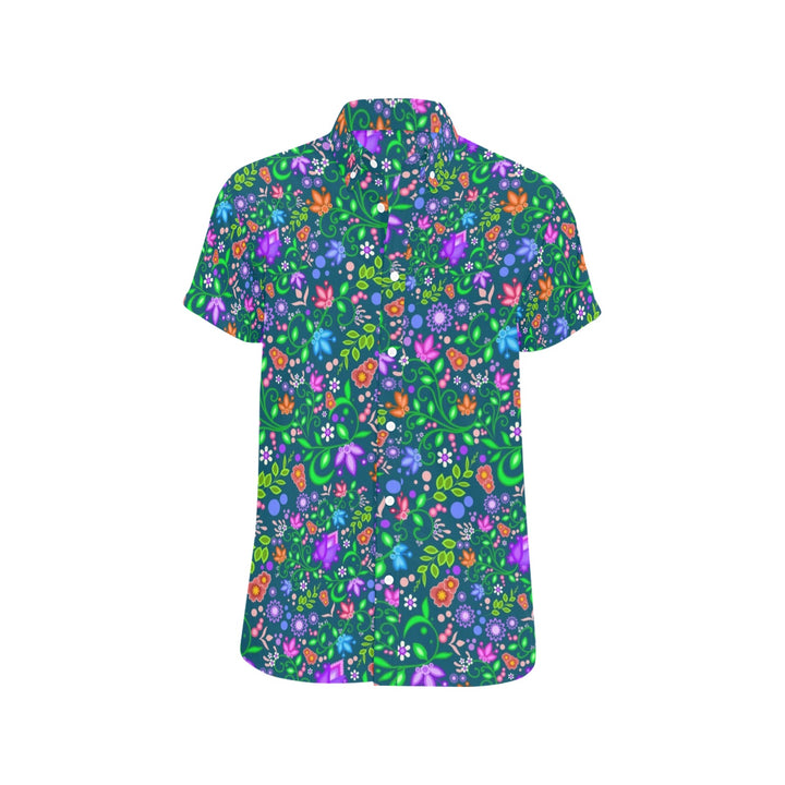 Mens short sleeve button down shirt Teal