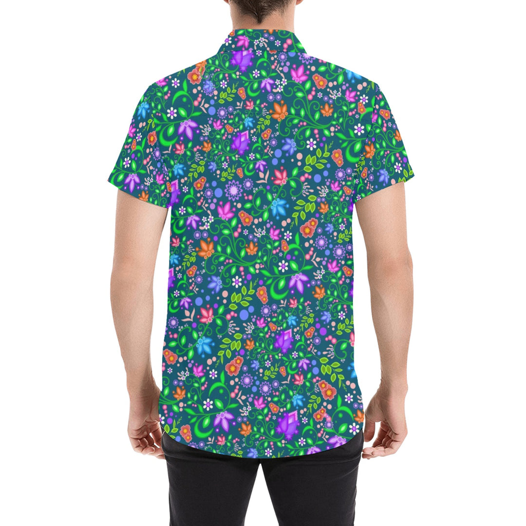 Mens short sleeve button down shirt Teal