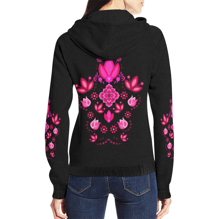 Big Floral Pink All Over Print Full Zip Hoodie for Women