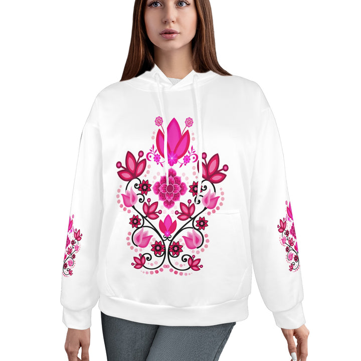Women's Pull Over Hoodies Floral Scroll (Pink) White Women's All Over Print Hoodie (Model H61)